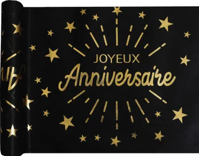 Immagine prodotto di Runner da tavola in tessuto non tessuto Compleanno Nero Oro 5 m x 30 cm - Taglia unica