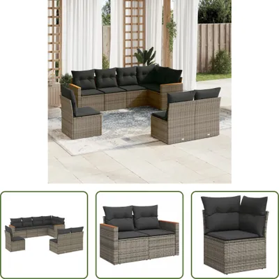 Produktbild von The Living Store 8-tlg. Garten-Sofagarnitur mit Kissen Grau Poly Rattan