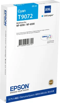 Obrázek produktu pro Epson WF-6xxx Ink Cartridge Cyan XXL, Vysoká (XL) výtěžnost, Azurová, 69 ml, 1 kusů, 7000 str., Balení po jednom