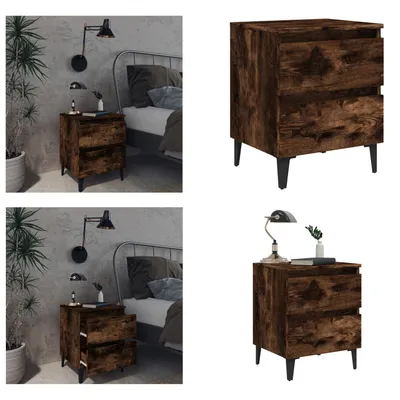 Imagen del producto de vidaXL Mesita de noche con patas de metal, roble ahumado, 40x35x50 cm - Mesita de noche - Mesitas de noche - Mesilla de noche - Mesa auxiliar