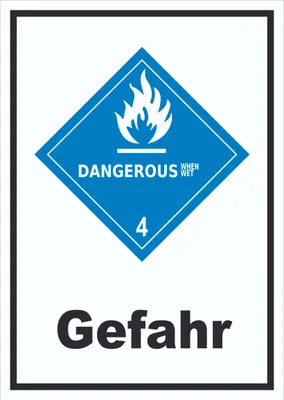 Produktbild von Schild wasserreaktive Stoffe Gefahr Dangerous when wet hochkant