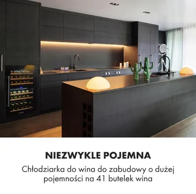 Zdjęcie produktu dla Klarstein chłodziarka do wina, 2 strefy, 132 l, do zabudowy, slim, szklane drzwi, 5–22°C, 41 Butelek