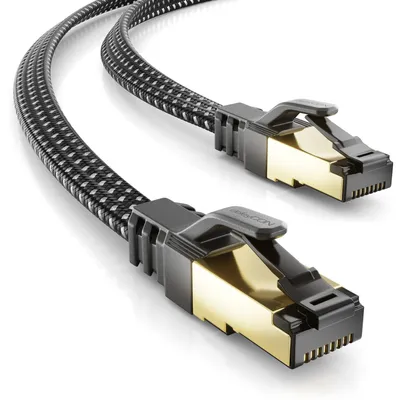 Produktbild von deleyCON 0,25m Cat8 Netzwerkkabel Flach Nylon, 40Gbps 2000MHz - Schwarz