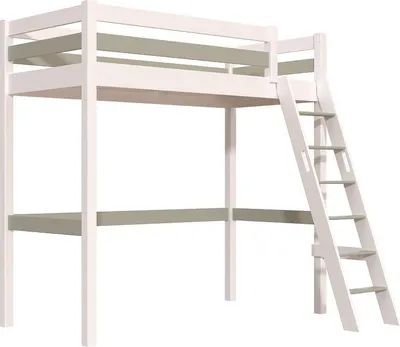 Produktbild von Hochbett holz 90x200 mit Leiter Sylvia schräge Leiter - Weiß/Mokka