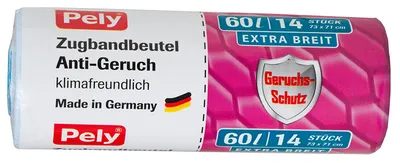Produktbild von pely 8518 Pelyclean Zugband-Müllbeutel, 60 Liter, 14-Stück, extra breit