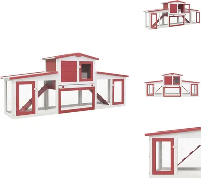 Image de vidaXL Grand clapier à lapins rouge et blanc 204x45x85 cm Bois - Habitats & Enclos pour petits animaux