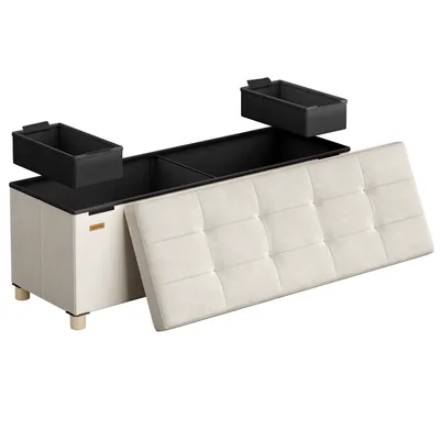 Produktbild von SONGMICS Sitzbank mit Stauraum, Hocker faltbar, 38 x 110 x 40 cm, Aufbewahrungsbox mit Deckel, Fußhocker 112 L, Samt, bis 300 kg belastbar