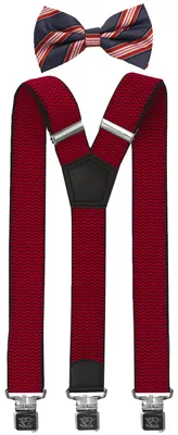 Produktbild von Fabio Farini - 1 Stück mit passender Fliege als Set 4cm Y-Form für Herren Pack Rot 4cm Hosenträger - Grau/Rot/Weiß Gestreifter Fliege