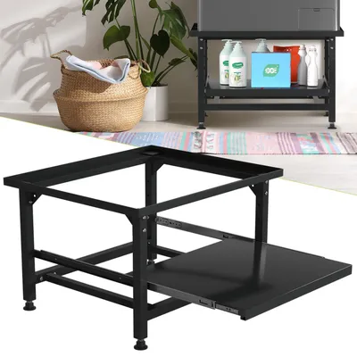 Zdjęcie produktu dla Stelaż do pralki z wysuwaną półką - wysokość 42 cm - kolor czarny