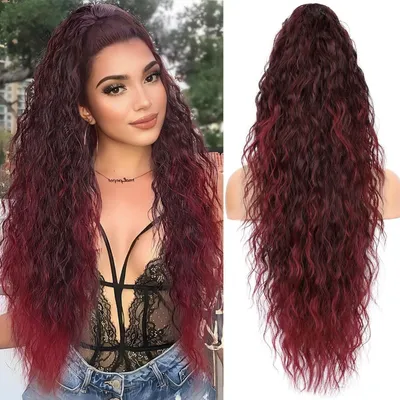 Immagine prodotto di Chignon con clip, extension per capelli lunghi, ondulati e ricci, 75 cm, colore bordeaux sfumato