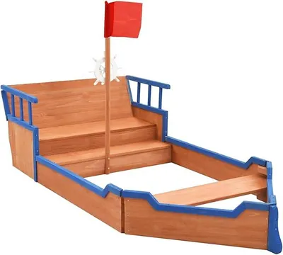Produktbild von Piratenschiff Sandkasten aus Holz mit Abdeckung, Sandkasten mit Dach, Outdoor Spiele für Kinder, Tannenholz 190x94,5x101 cm