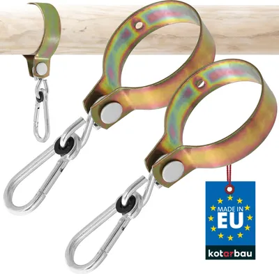 Image de KOTARBAU® Crochet de Balançoire Acier Galvanisé ⌀ 50 mm Or Crochet de Balançoire avec Mousqueton Fixation Stable pour Bois Rond Accroche