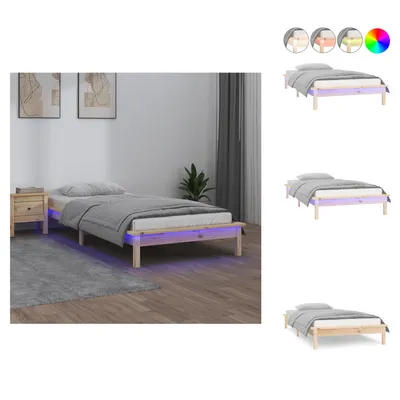 Produktbild von vidaXL Massivholzbett mit LEDs 90x190 cm -  Betten & Bettgestelle