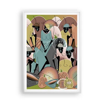 Produktbild von Gerahmtes Poster - Weißer Rahmen - Afrikanisch Grafik Frauen - 70x100 cm - Wand Bild - Wanddeko - Wandbilder - Kunstposter - Wandposter - Bilderrahmen - Bilder - Kunstdruck - P2WPA70x100-4555