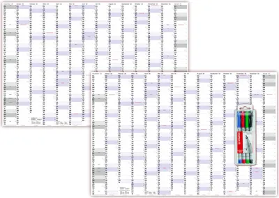 Produktbild von XXXL Wandkalender Special A0 2025 + 2026 nass abwischbar inkl. Stifteset vierfarbig (Format 120 x 80cm) Jahresplaner Wandplaner gerollt mit extra großen Tageskästchen