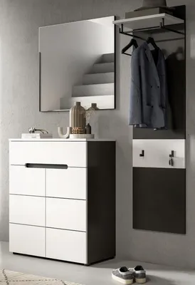 Produktbild von Garderobe Set 3-teilig "Cooper" in weiß und grau 140 cm, Soft-Close