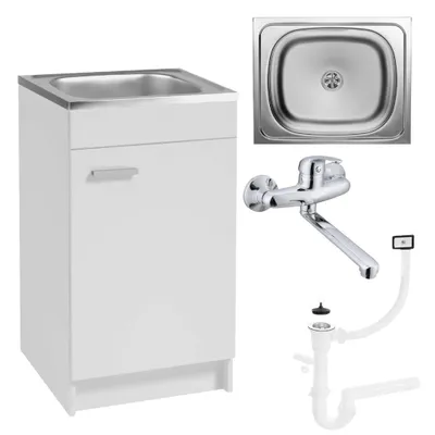 Produktbild von Stamar | küchenschrank - Weiß - Spüle - 50 x 40 cm - Wandarmatur Chrom - Siphon