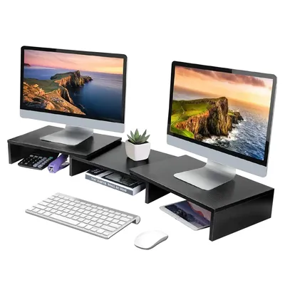 Produktbild von Fleau Home verstellbarer Monitorständer – Monitorerhöhung - Laptopständer – ergonomischer Schreibtisch-Organizer – Ständer für zwei Monitore - Schwarz