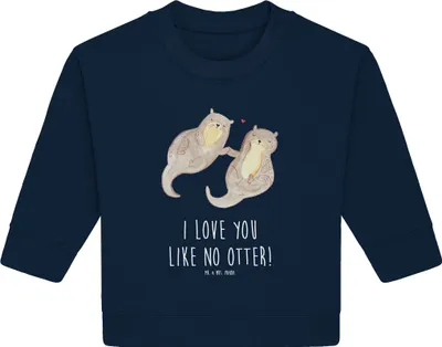 Produktbild von Mr. & Mrs. Panda Organic Baby Pullover Otter Hände halten 24. - 36. Monat - French Navy - Geschenk, glücklich, Bullover, Paar, Seeotter, Romantisch, Liebe