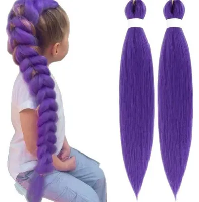 Produktbild von Geflochtenes Haar – 66 cm – 2 Stück – Vorgedehntes, geflochtenes Haar für Mädchen – Hochwertige, lila geflochtene Haarverlängerungen – Lila