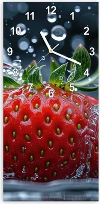Produktbild von Wanduhr aus Glas mit Motiv Erdbeere Splash- 30 x 60 cm - inkl. Aufhängesystem