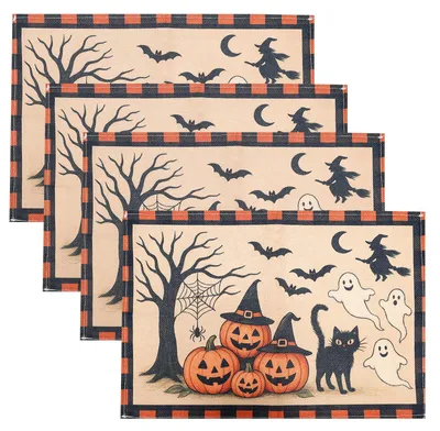 Halloween Platzsets 4er Set, 30x45cm, Leinen, waschbar
