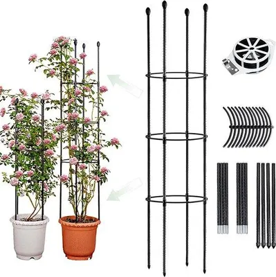 Image de Obélisque de jardin 146 cm - Tuteur pour plantes - Support pour rosiers et fleurs grimpantes - Treillis pour plantes d'intérieur et d'extérieur - Tuteur semi-circulaire
