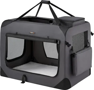 Produktbild von Feandrea faltbare Hundebox, Hundetransportbox, XXL, Hundetasche, Oxford-Gewebe, Netzgewebe, atmungsaktiv, tragbar, Metallrahmen, mit Griffen, Taschen