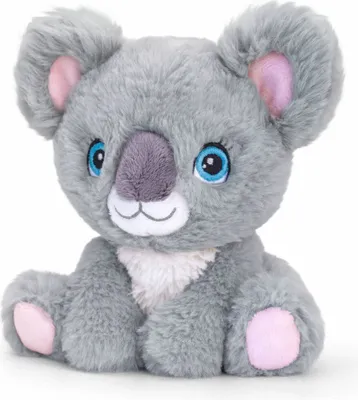 A stuffed koala toy is shown sitting against a white background.