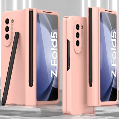 Obrázek produktu pro Pouzdro pro Samsung Galaxy Z Fold 5, tvrdé PC s ochranou závěsu a držákem na pero, s ochrannou fólií na displej Růžový
