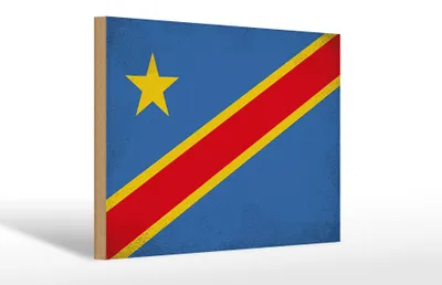 Produktbild von Holzschild Flagge DR Kongo 30x20cm Flag Congo Vintage