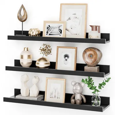 Immagine prodotto di Omgoods - Set di 3 mensole da parete nere in MDF, 60 cm