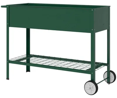 Produktbild von Erhöhter Pflanzkasten mit Regal und Rädern | Farbe: Grün | Abmessungen: 44x109x80 cm