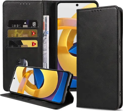 Produktbild von Smartphonica Handytasche geeignet für Xiaomi Poco M4 Pro 5G Kunstlederhülle mit Magnetverschluss und Kartenhalter Buchhülle mit Klappe - Schwarz