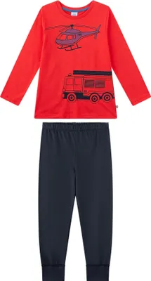 Produktbild von Sanetta Jungen Schlafanzug, lang - Kids, Feuerwehr, Single Jersey Rot/Blau 116