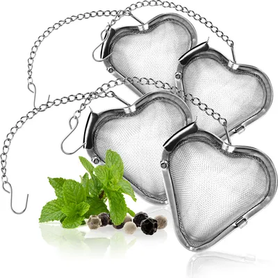 Produktbild von com-four® 4x Teesieb aus rostfreiem Edelstahl 304, spülmaschinengeeignet - Tee-Ei Ø 5,5 cm für losen Tee, Gewürze und Kräuter - feinmaschiger Teefilter mit Kette - Gewürzsieb - Kräutersieb
