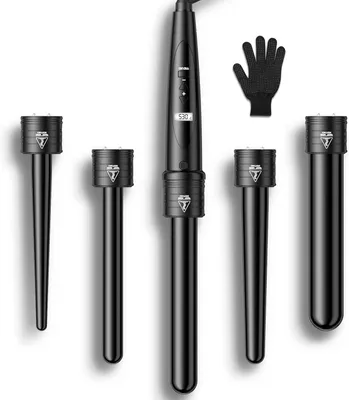 Produktbild von Krultang 5-in-1 – Hairstyle-Set – Professionelle Locken – Austauschbare Aufsätze – 55 x 5 cm – Schwarz