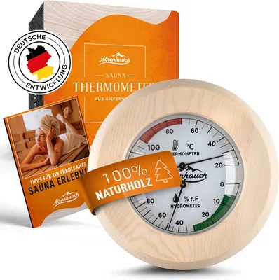 Produktbild von ALPENHAUCH Sauna Thermometer Hygrometer Holz [2in1 Funktion]