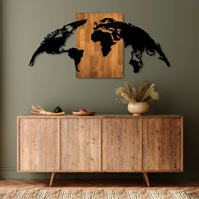 Obrázok produktu pre Wallity, Mapa sveta 20, dekorácia na stenu, orech, kov, 70 x 150 cm
