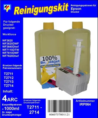 Produktbild von IRP864 - T27 - Dr.Inkjet Druckkopfreinigungspatronen Clean-Multipack mit 1000ml Dr. Inkjet Druckkopfreiniger - einsetzbar für T27 & T27XL (T2711, T2712, T2713, T2714)