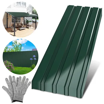 Zdjęcie produktu dla Vigevee, 12 sztuk, blacha trapezowa do pokrycia dachu, grubość 0,25 mm, wymiary 115 x 45 cm, kolor zielony, materiał: stal, do powierzchni do 6 m²
