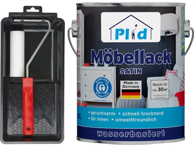 Produktbild von Plid Möbellack Weiß seidenglänzend 2,5 l mit Lackierset, für Holz und Metall