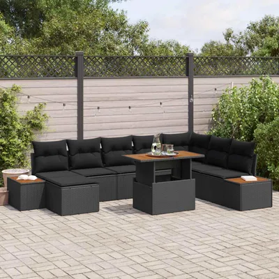 Productafbeelding van vidaXL Tuinset, 9-delig, zwart, polyrotan