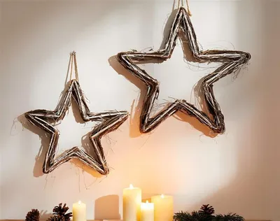 Produktbild von 2x Dekohänger Stern "Rustikal" Ø 30  40 cm, Magnolien & Ulmen Zweige, Hängedeko, Fensterdeko, Weihnachtsdeko