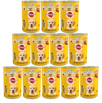 Produktbild von Pedigree Junior Dose 12x 400g - Feuchtfutter Für Hunde Mit Hähnchen in Gelee
