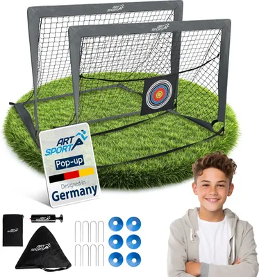 Produktbild von ArtSport Pop-up Fußballtor Goal Master - 2er Set mit Zubehör - Indoor & Garten - Grau
