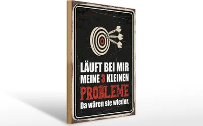 Produktbild von Holzschild  Dart Meine 3 kleinen Probleme Da wären sie, 40x30 cm, Holzschilder Spruch Sport Hobby