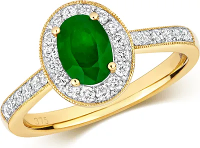 Produktbild von Funkelndes Feuer Wunderschöner 9 Karat (375) Gold Cluster Diamant Ring Brillant-Schliff 0.33 Karat HI - I1 mit Smaragd, 51 (16.2); TRS292689KYRSL