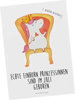 Produktbild von Mr. & Mrs. Panda Postkarte Juli - Weiß - Geschenk, Postkarten, Prinzessin, Einhorn, Unicorn, Ansichtskarten, Ansichtskarte, Grußkarte, Monat, Geburtstagsgeschenk