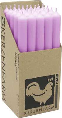 Produktbild von Stabkerzen aus Paraffin, 250/22 mm, Pastelllila, KERZENFARM HAHN, Brenndauer ca. 12h, 25 Stück pro Verpackung